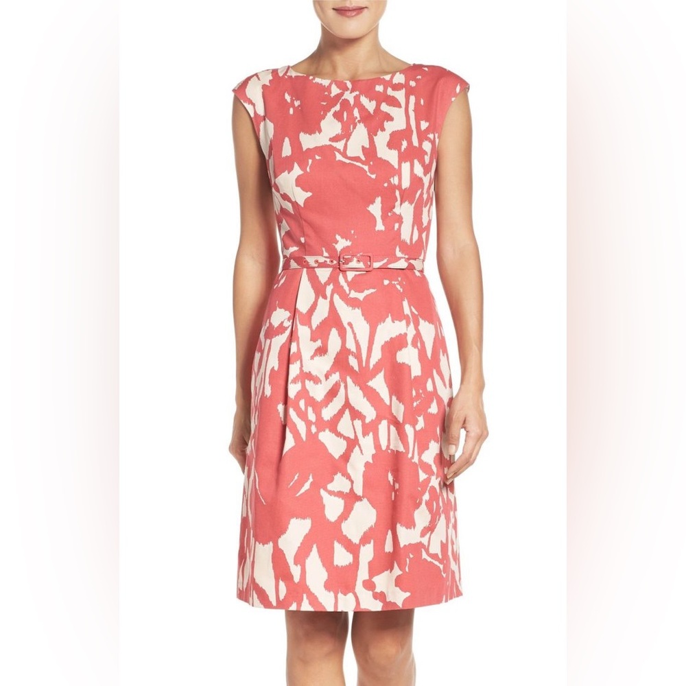 NWT Adrianna Papell Size 14W Pink and White Dress with Belt